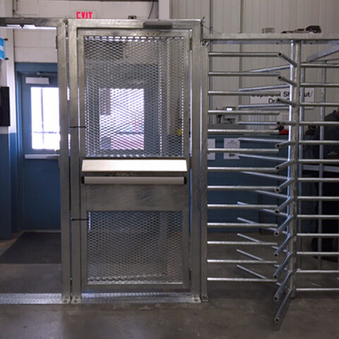 Full height turnstiles w 2 ADA gates Hayward Turnstiles security entry systems, gates. ADA complaint security access gates commercial, industrial indoor, systems manufacturers, suppliers company