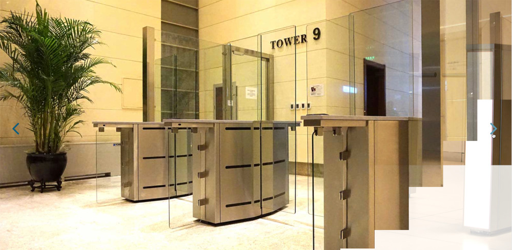 Hayward Turnstiles Optical turnstile tall glass door security control entrance systems swing gate electronic access control for high security, office lobby ADA entrance system