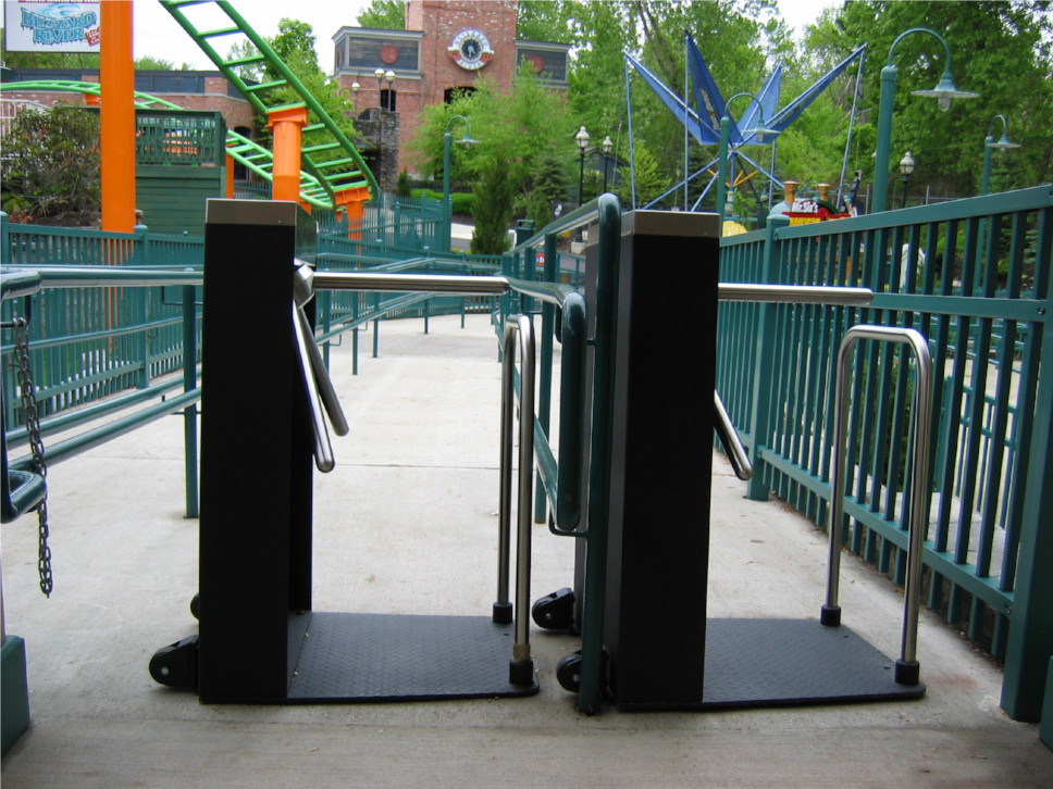 Hayward Turnstiles Security entry tripod systems LC-100, gates Six Flags Amusement Parks subway turnstile, outdoor commercial security access gates, systems manufacturers, suppliers company