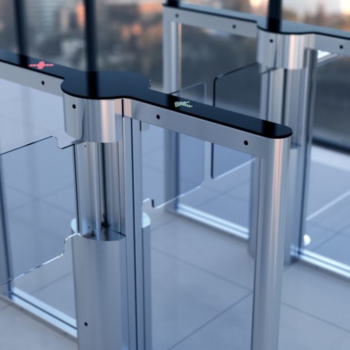 touchless optical turnstile in an office building
