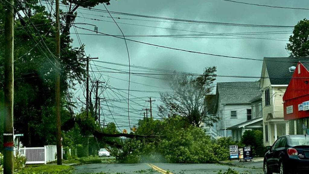 storm damage on a a street in connecticut
