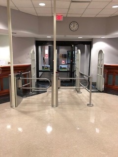 xavier university library turnstile system at entrance of building