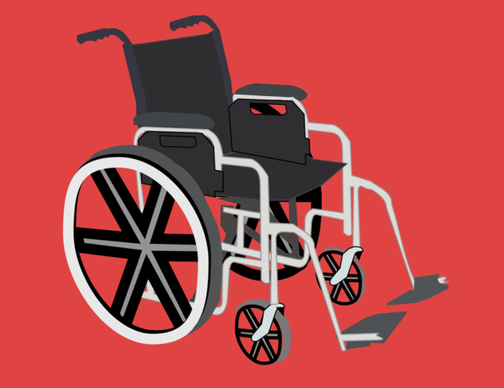 wheelchair over a red background