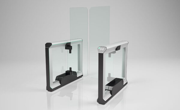 full sized swinging glass optical turnstile for office lobbies