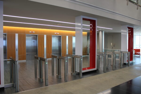 optical turnstiles at the entrance of a facility