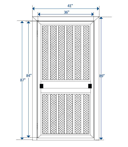 full height gate drawing with dimensions in blue