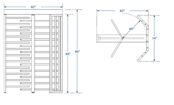 full height turnstile wide passage dimensional drawings