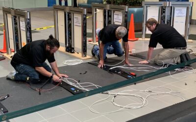 Avant-Garde Turnstiles team installing optical turnstiles