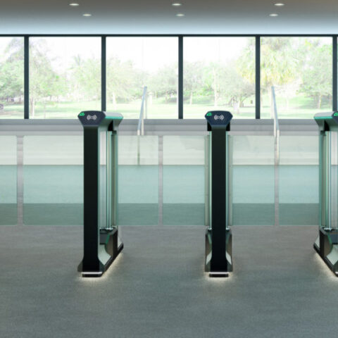 EZ-Lane-SL1000-installed-optical-turnstile-office-lobby-1-scaled