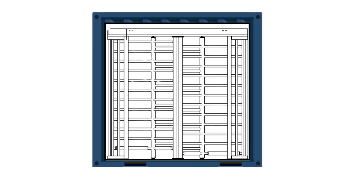 Top view layout of a 10 foot shipping container with one tandem turnstile